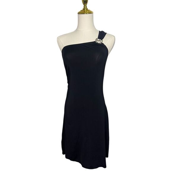 Michael Kors Women’s Small One Shoulder Mini Dress Black Sexy Stretch - Picture 1 of 6